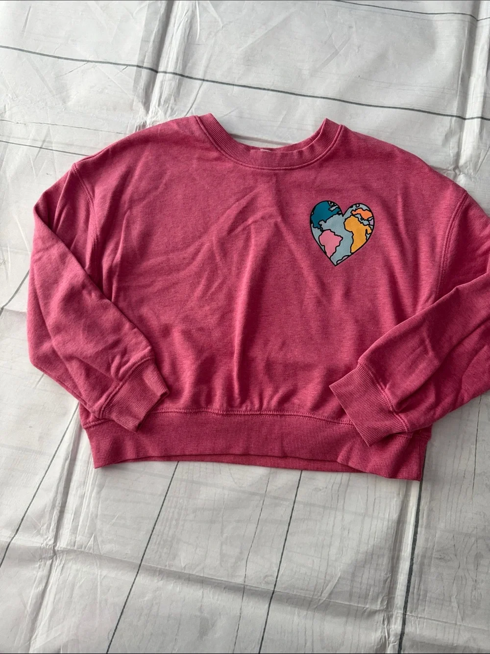 Old Navy Bright Pink Heart Globe Sweatshirt